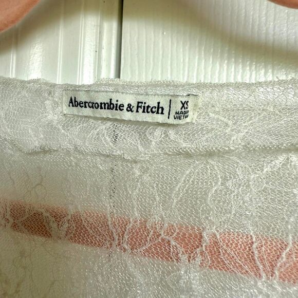Abercrombie & Fitch White Sheer Floral Lace Long Sleeve Top - Picture 5 of 6